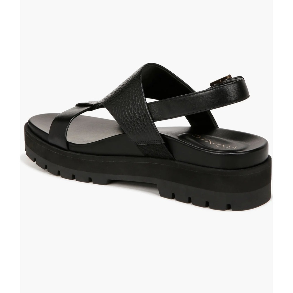 Vionic Black Textured Leather Platform Toe-Ring Slingback Sandals - Picture 2 of 6